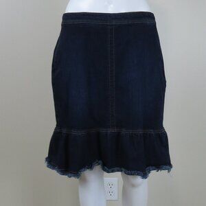 Ann Taylor Dark Denim Peplum Raw Hem Skirt Rodeo Country Western Size 10 Petite